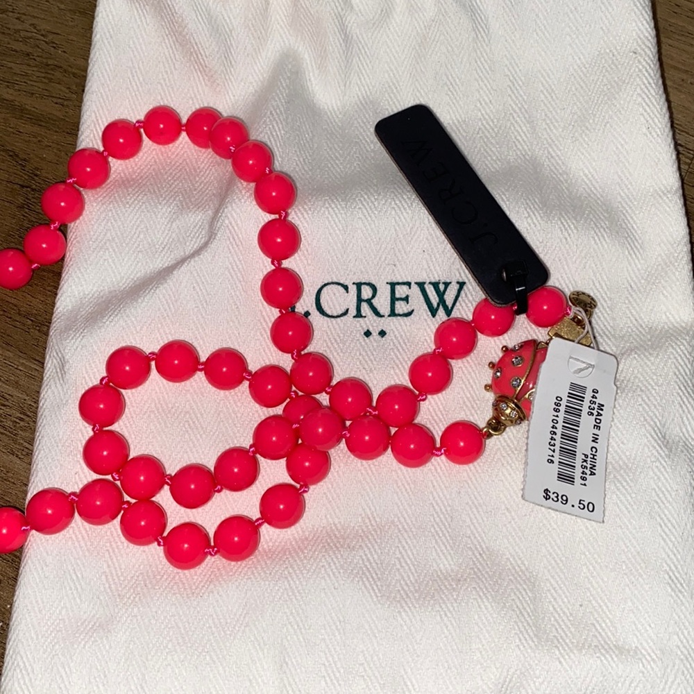 J Crew pink pearl necklace with bag